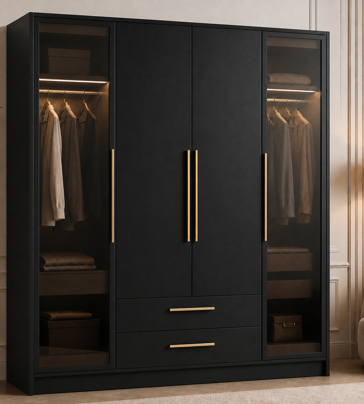 Black Glass LED Wardrobe