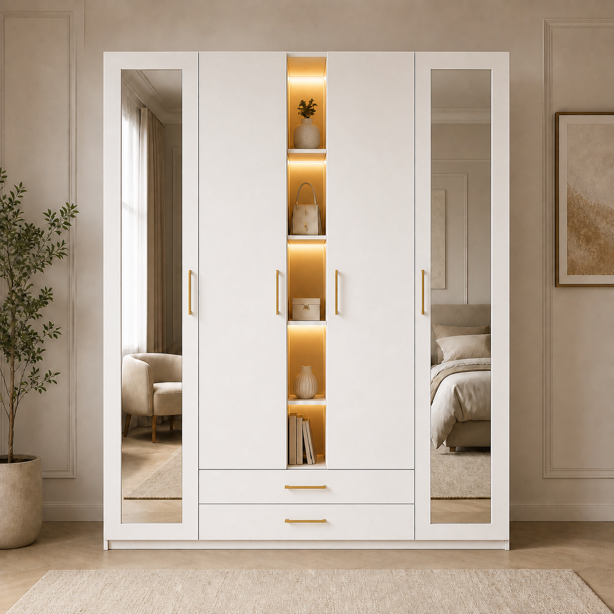 White Mirror LED Wardrobe